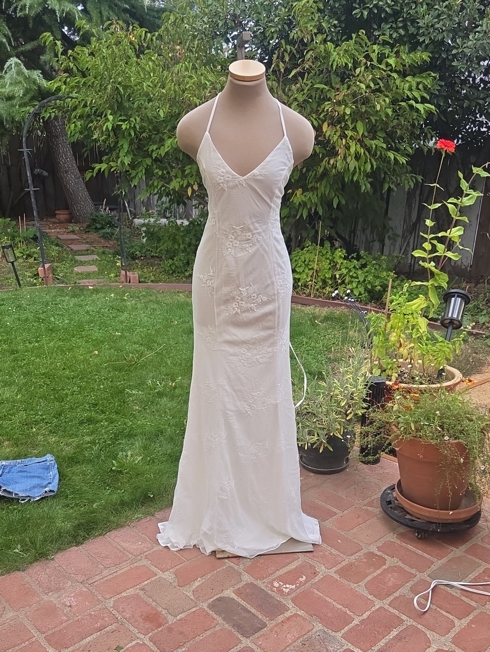 White Spaghetti-Strap Embroidered Maxi Dress